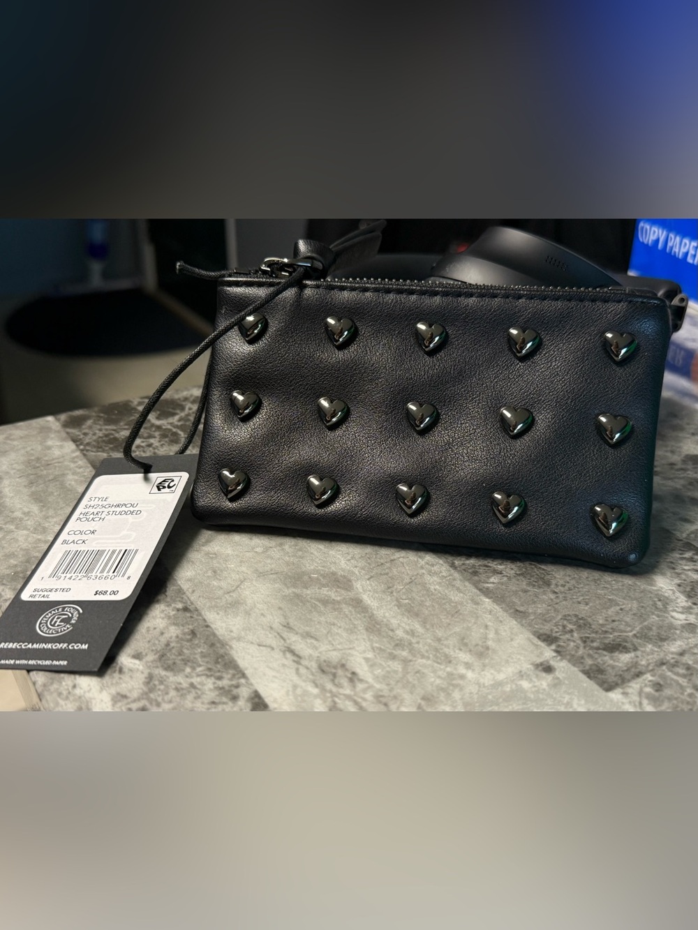 Rebecca Minkoff Studded Heart Stud Pouch Black - Picture 2 of 5